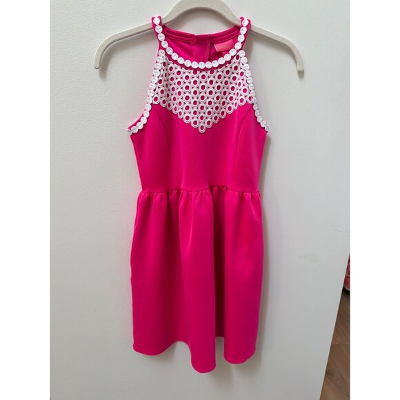 Lilly Pulitzer Little Kinley Girls Size 12 Neon Pink Sleeveless Dress With White - Picture 1 of 5